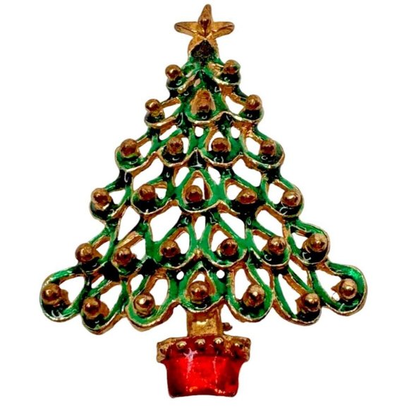 Unbranded Jewelry - Christmas Tree Brooch Pin Vintage Jewelry Green Star Top Textured 2.5 inch
